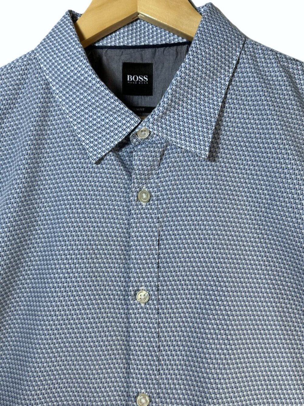 BOSS Hugo Boss Men's XXL Slim Fit Blue Geometric Print Short Sleeve Shirt